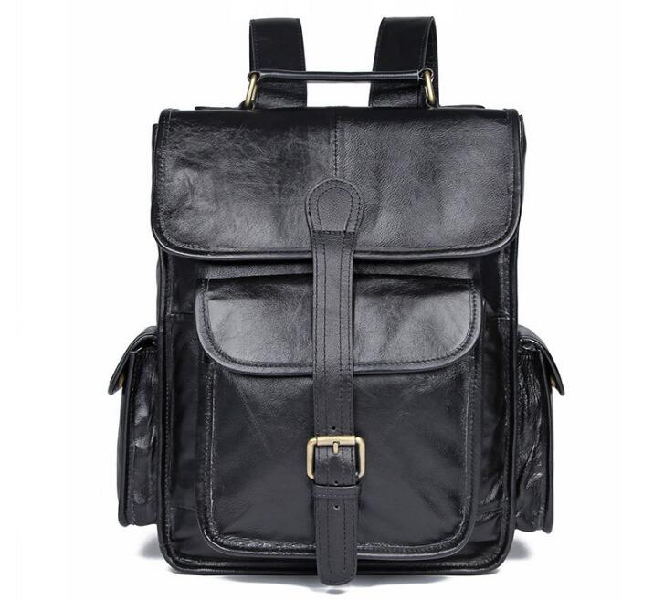 Mens Black Leather Laptop Backpack Bag