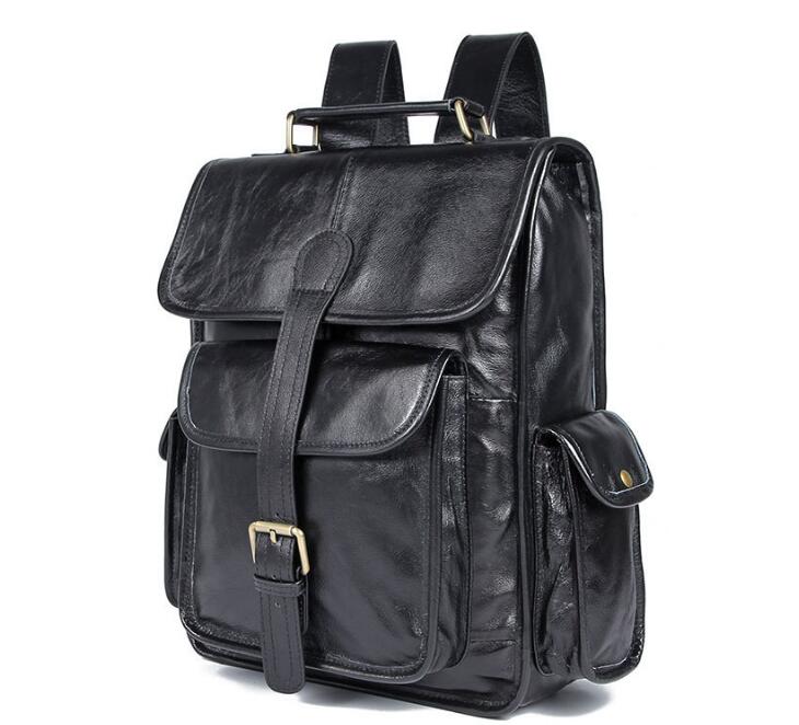Mens Black Leather Laptop Backpack Bag