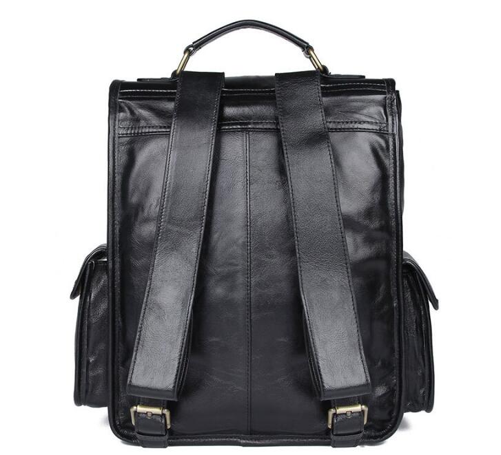 Mens Black Leather Laptop Backpack Bag