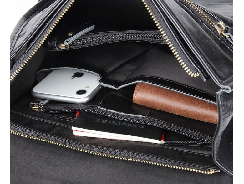 Mens Black Leather Laptop Backpack Bag