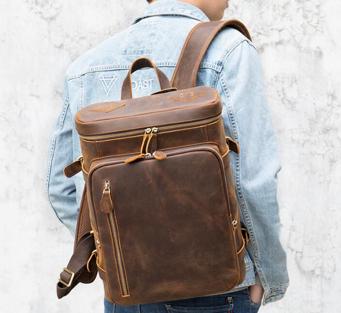 Large Daily Work Black Leather Backpack Purse Bag