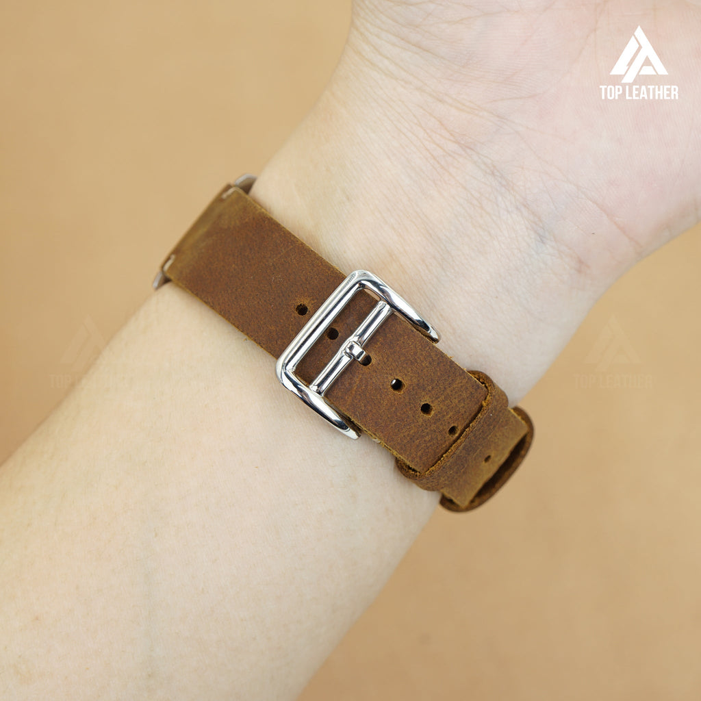 TopLeather Waxed Leather Watch Strap – Compatible with Apple Watch & Samsung Galaxy Watch (Chocolate Brown)