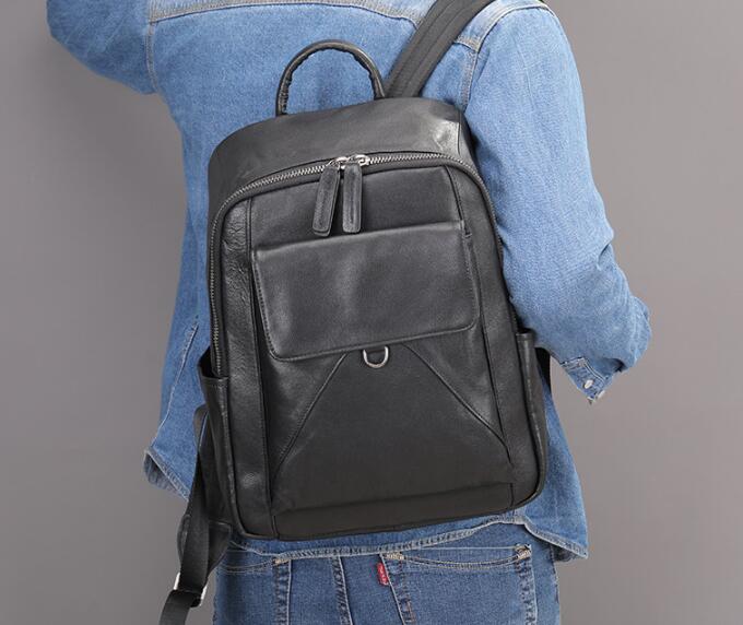 Minimalist Large Black Leather Backpack Purse Bag