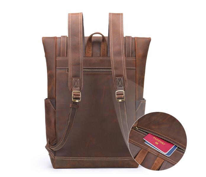 Genuine Brown Leather Backpack Purse Bag