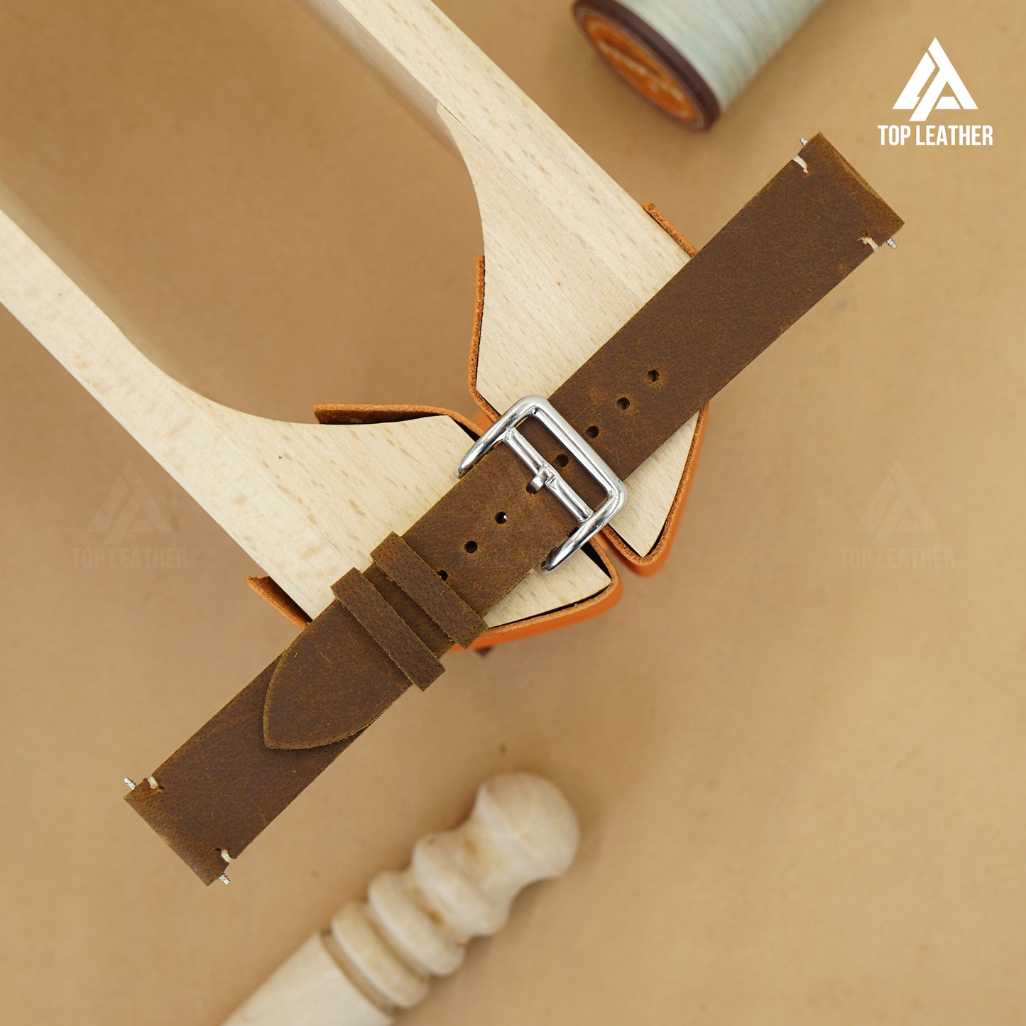 Topleather Waxed Leather Watch Strap - Chocolate Brown