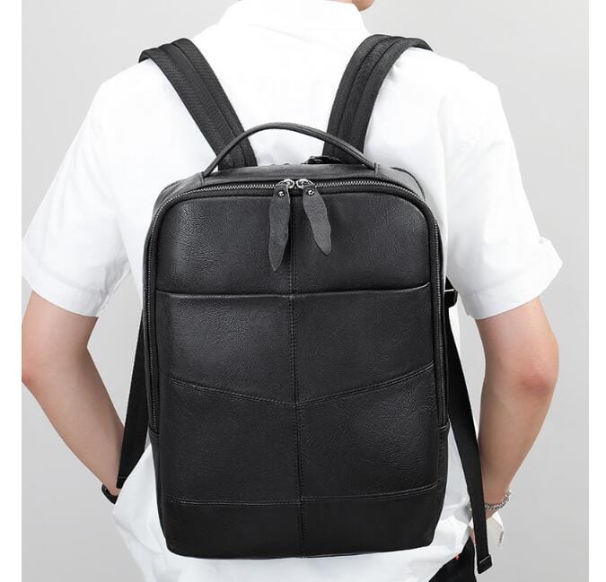 Large Travel Black Leather Backpack Purse Bag