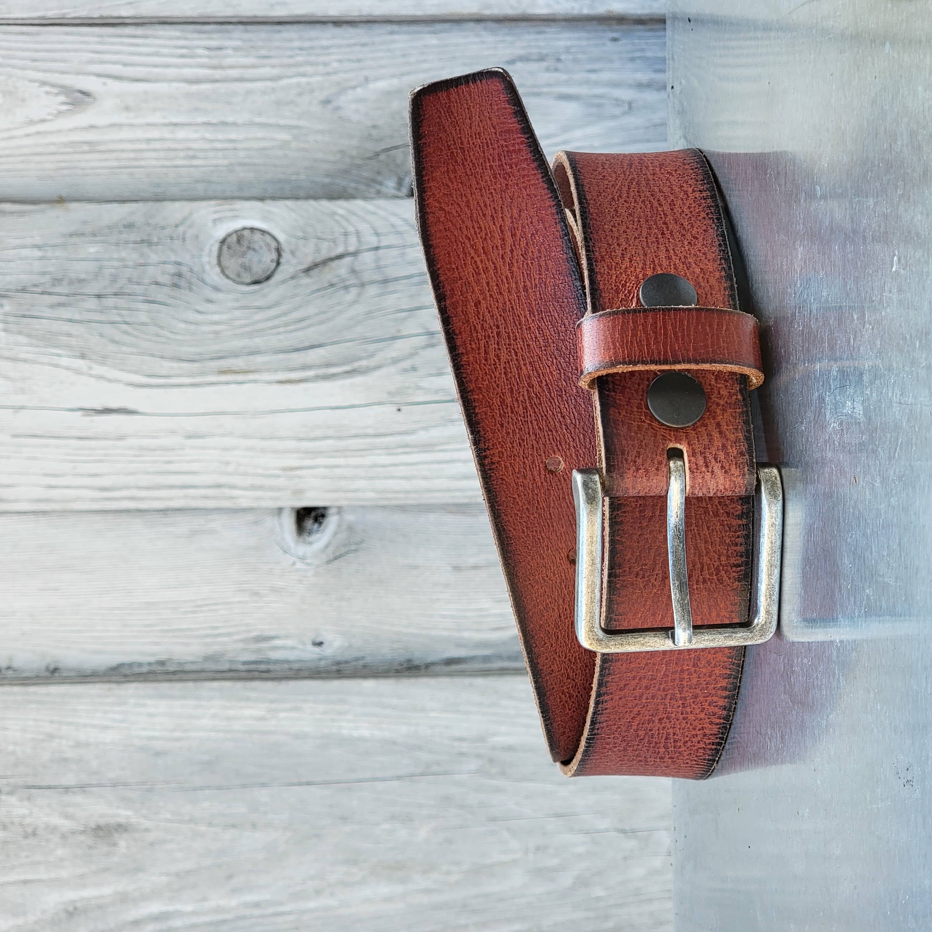 The Volcano Belt - Red Women's Leather Belt with Charred Edges