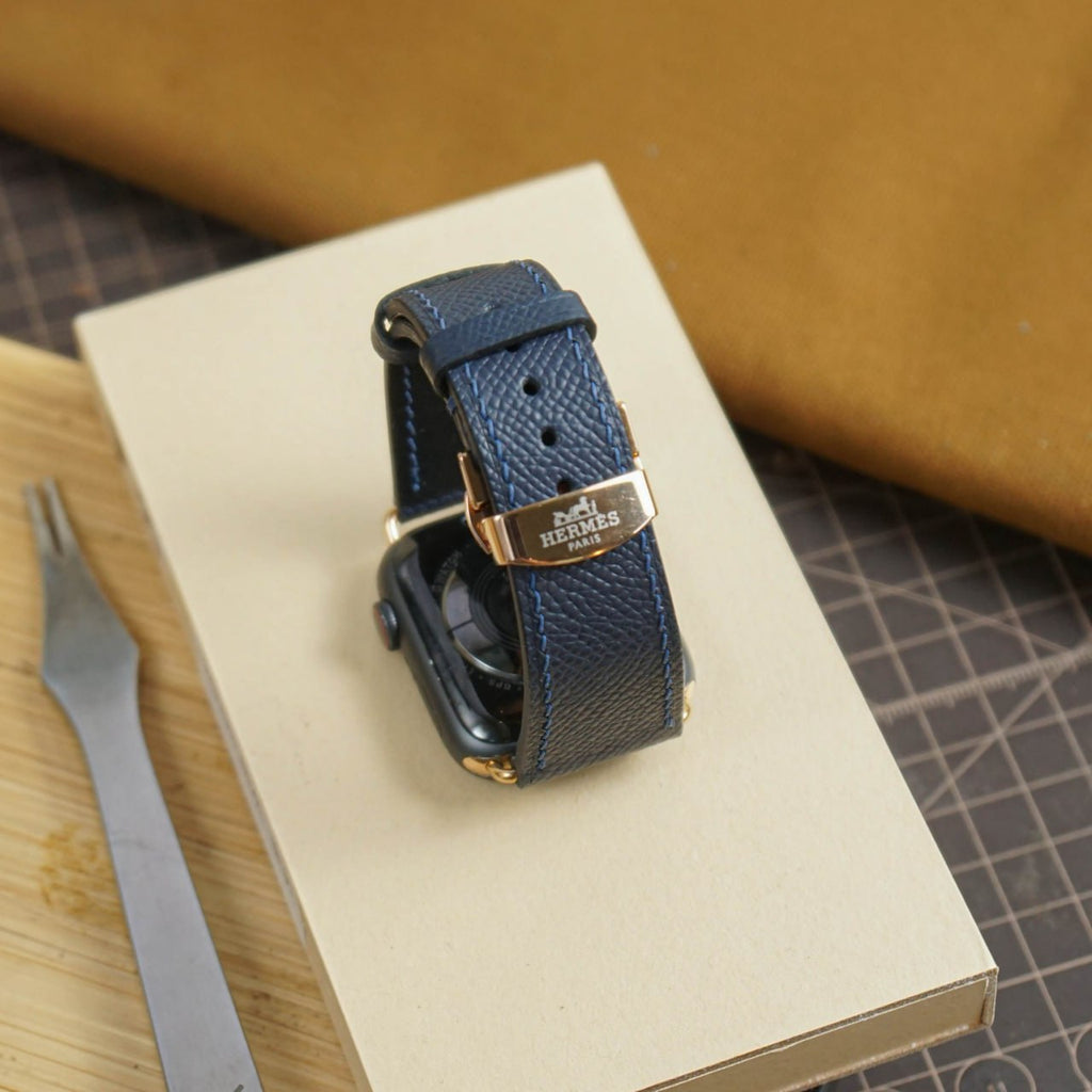 Epsom Leather Apple Watch Bands Series 3 4 5 6 7 8 9 ultra from 38mm to 49mm - Navy Blue EP 2201