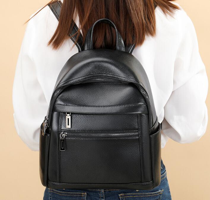 Womens Small Black Leather Backpack Purse Bag