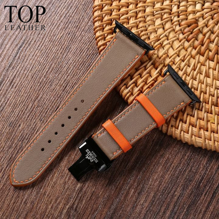 Watch Strap Swift Leather for Apple Watch, Mechanical Watch - Gray Mix Orange SW08.33