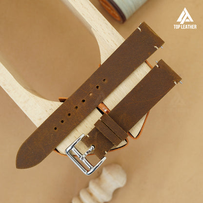 Topleather Waxed Leather Watch Strap - Chocolate Brown