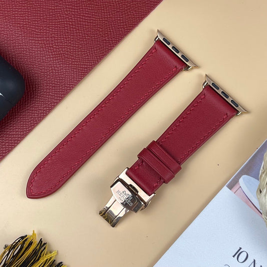 Watch Strap Swift Leather for Apple Watch, Mechanical Watch - Wine Red SW2210