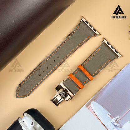 Watch Strap Swift Leather for Apple Watch, Mechanical Watch - Gray Mix Orange SW08.33