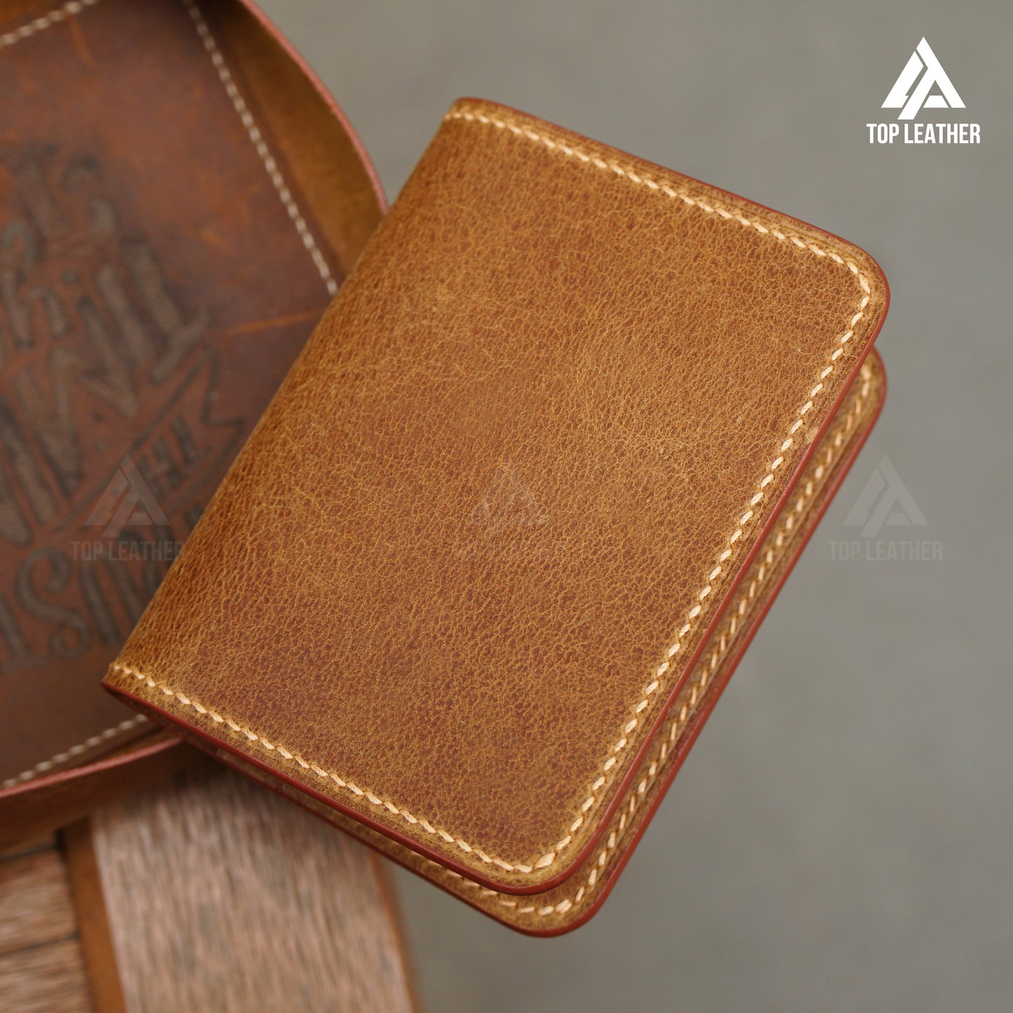 Waxed Cowhide Leather Mini Card Wallet - Dark Brown