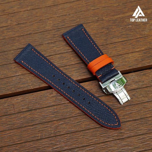 Strap Watch Epsom leather for Apple Watch and Mechanical Watch -  Navy Mix Orange Thread EP01.33