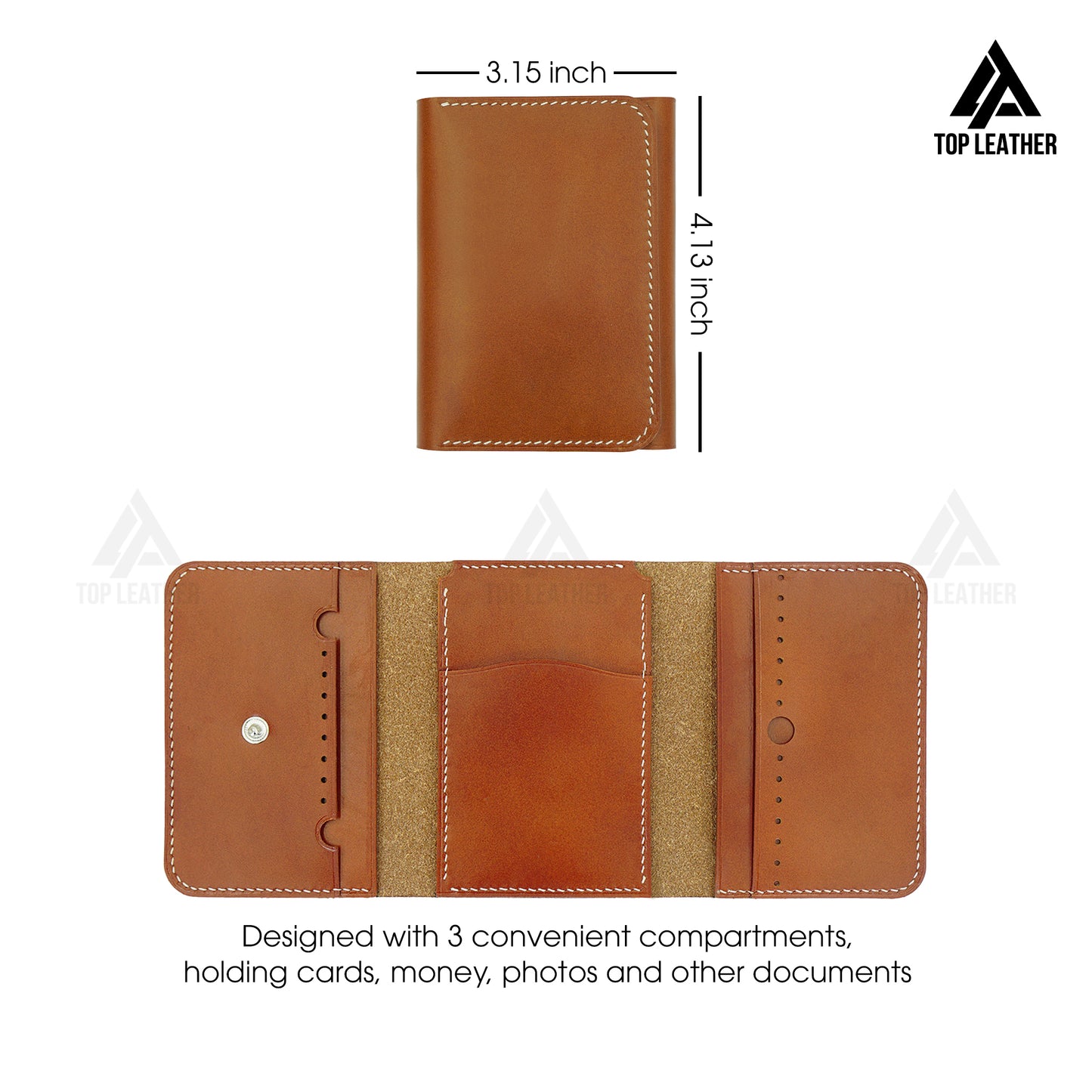 Trifold Leather Wallet Handmade Craft stitching