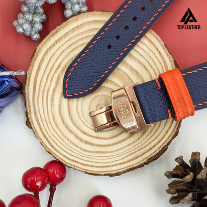 Strap Watch Epsom leather for Apple Watch and Mechanical Watch -  Navy Mix Orange Thread EP01.33