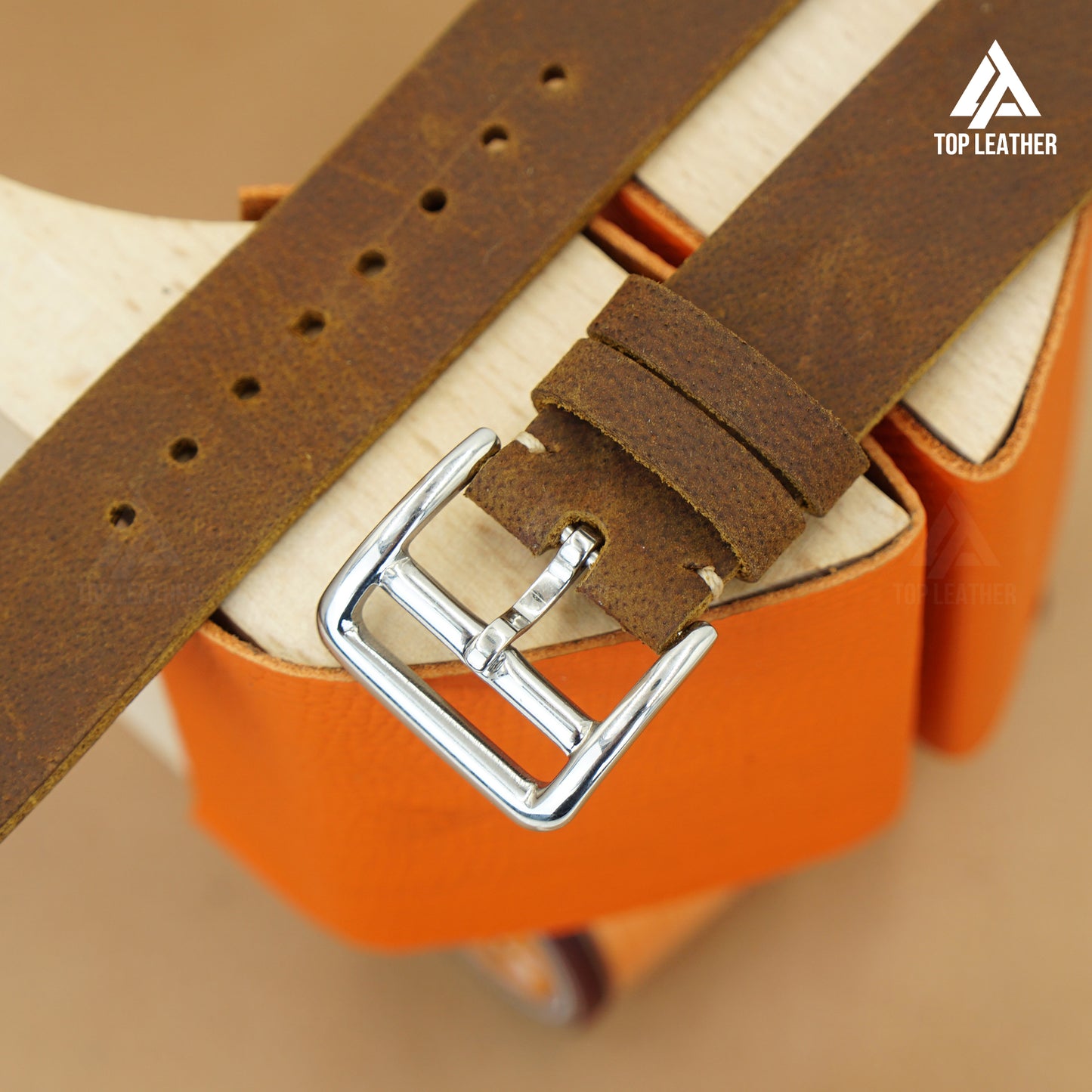 Topleather Waxed Leather Watch Strap - Chocolate Brown