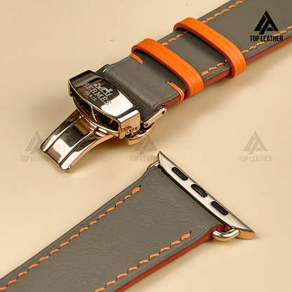 Watch Strap Swift Leather for Apple Watch, Mechanical Watch - Gray Mix Orange SW08.33