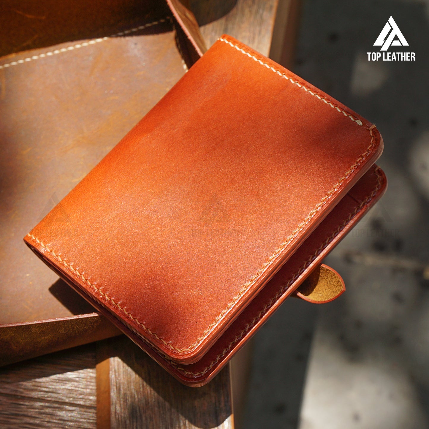 Tan Cowhide Leather Mini Card Wallet - Red Brown