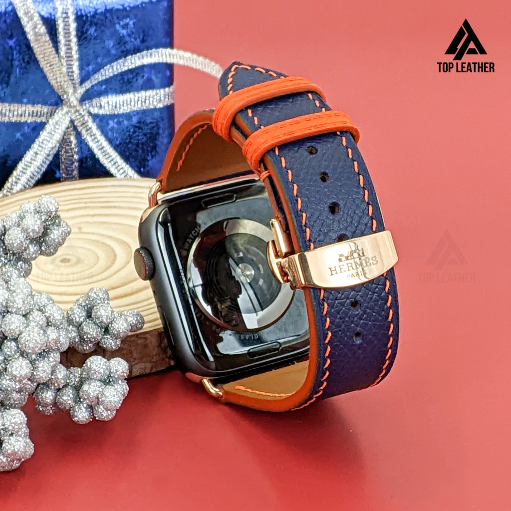 Strap Watch Epsom leather for Apple Watch and Mechanical Watch - Navy Mix Orange Thread EP01.33