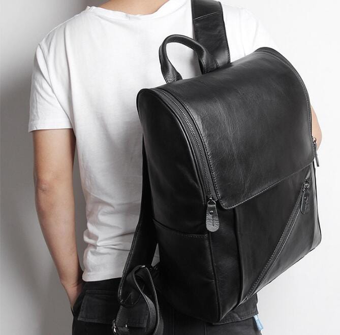 Designer Black Leather Backpack Bag
