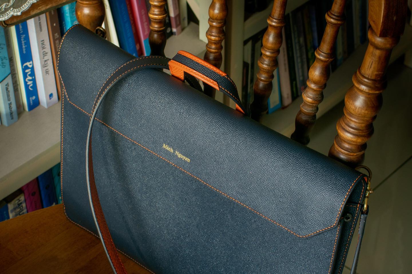 Epsom Navy Leather macbook bag