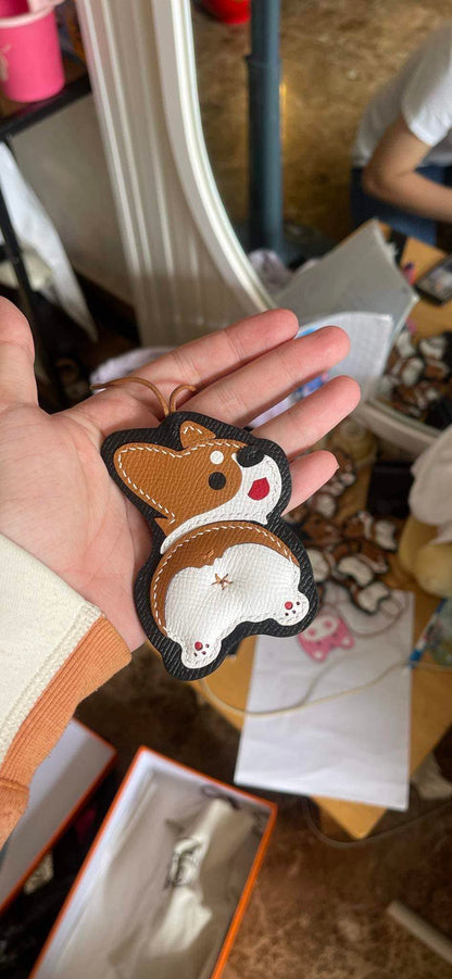 Corgi - Epsom Leather Keychain hand stitching