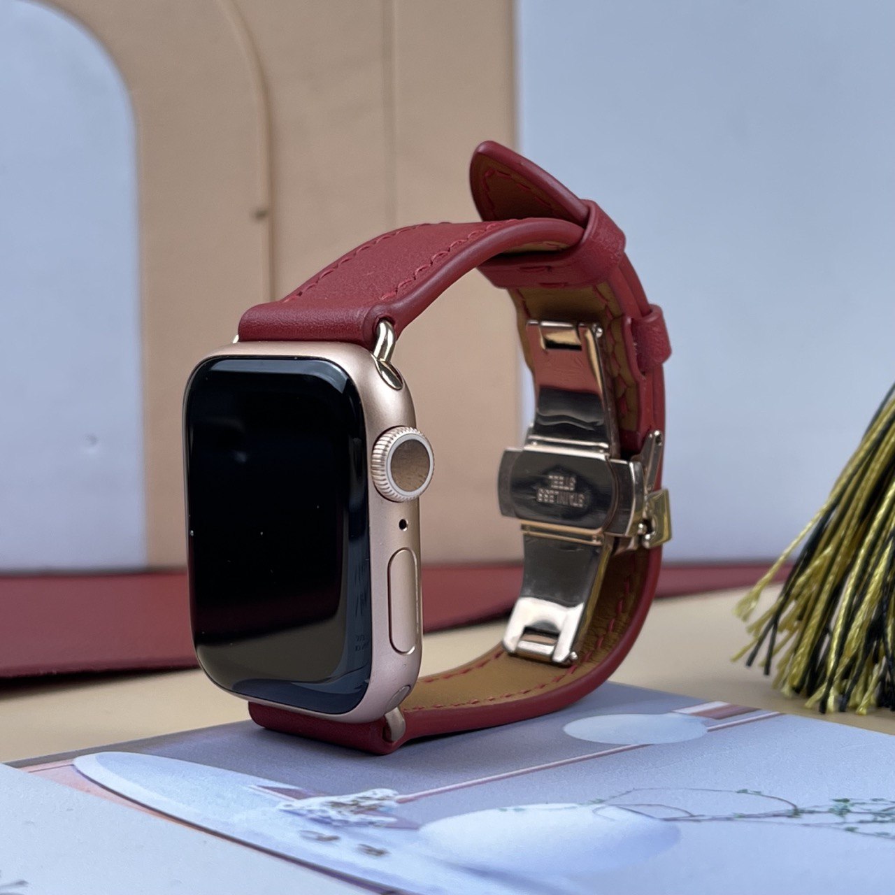 Watch Strap Swift Leather for Apple Watch, Mechanical Watch - Wine Red SW2210