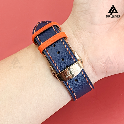 Strap Watch Epsom leather for Apple Watch and Mechanical Watch -  Navy Mix Orange Thread EP01.33