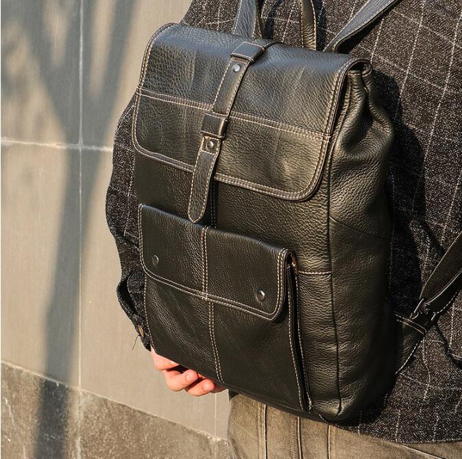 Fashion Business Black Leather Backpack Bag