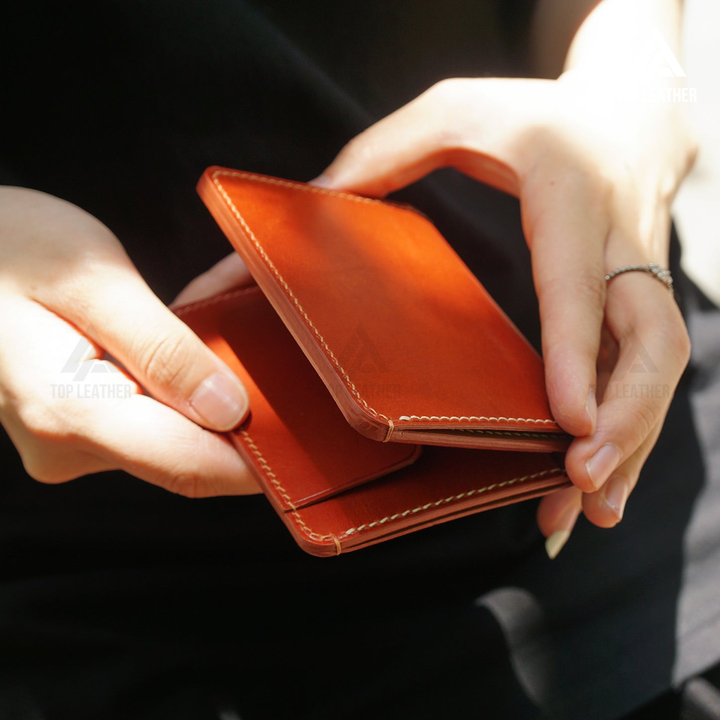 Tan Cowhide Leather Mini Card Wallet - Red Brown