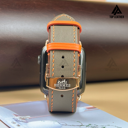 Watch Strap Swift Leather for Apple Watch, Mechanical Watch - Gray Mix Orange SW08.33