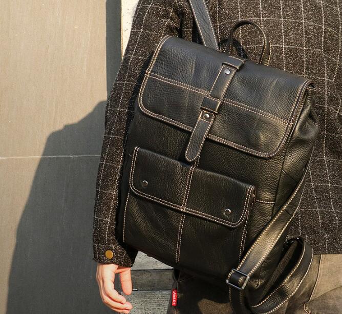 Fashion Business Black Leather Backpack Bag