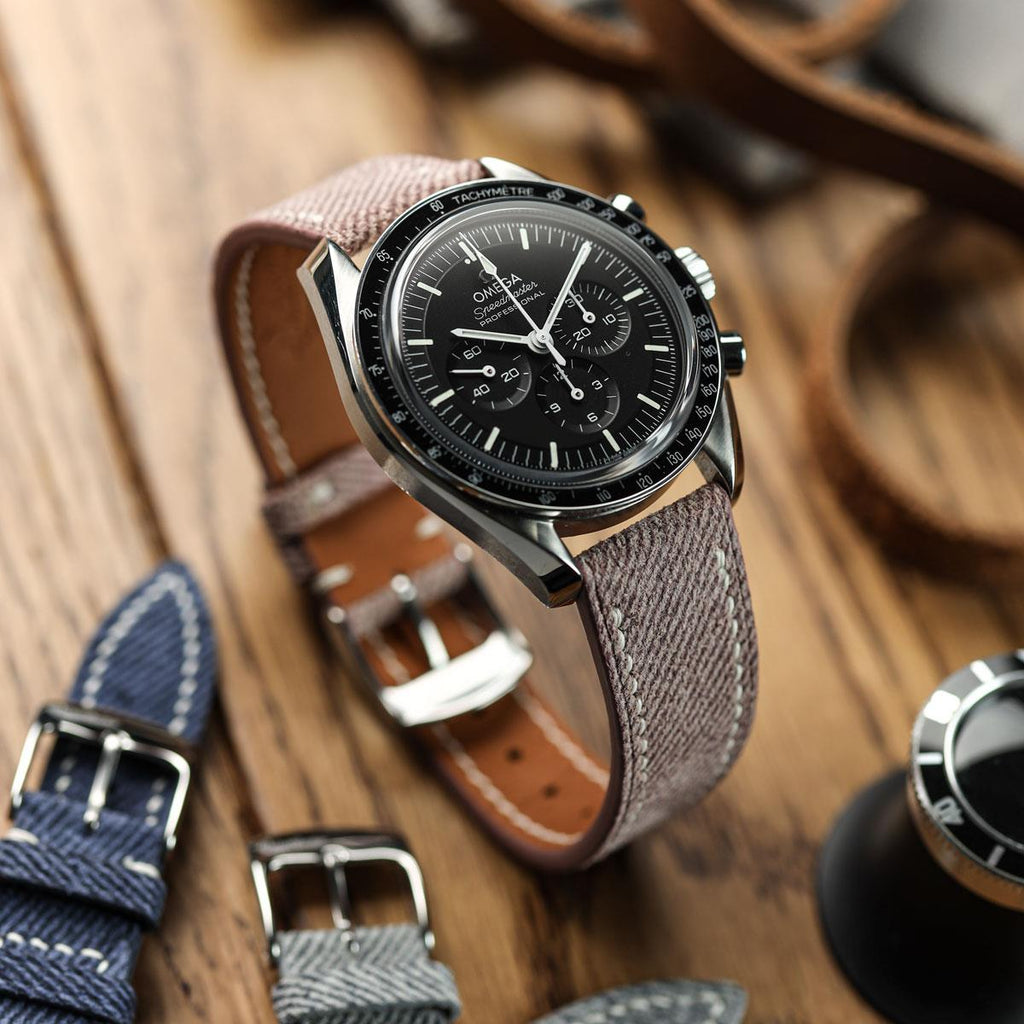 Arbour Handgenähte Denim-Design Echtes Leder Uhrenarmband - Quartz Rosa