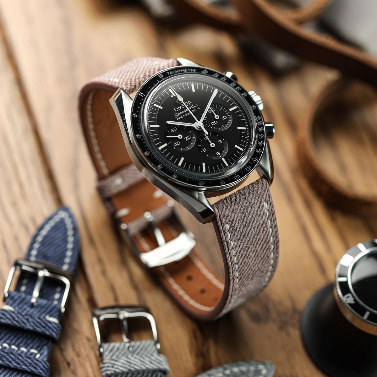 Arbour Handgenähte Denim-Design Echtes Leder Uhrenarmband - Quartz Rosa