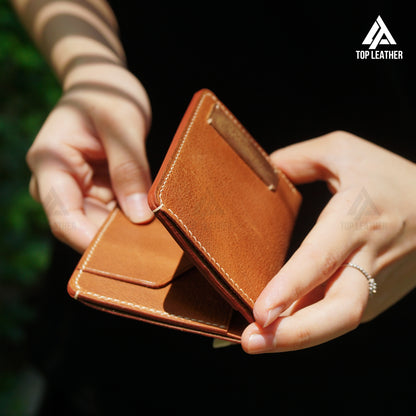 Bifold Wax Leather Wallet Handmade Craft stitching