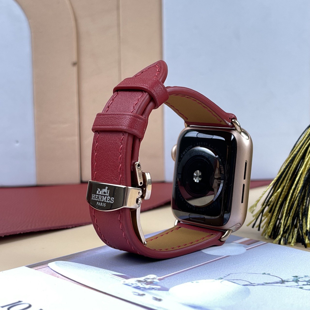 Watch Strap Swift Leather for Apple Watch, Mechanical Watch - Wine Red SW2210