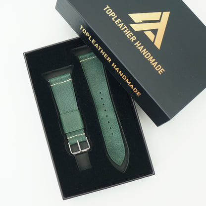 Waxed Leather Watch Strap - Moss Green