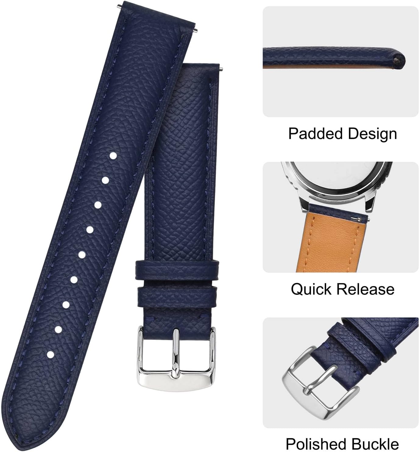 Leather Watch Straps for Women and Men, Watch Replacement Bands with Quick Release, 18mm 20mm 22mm