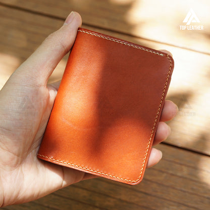 Tan Cowhide Leather Mini Card Wallet - Red Brown