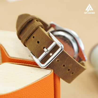 Topleather Waxed Leather Watch Strap - Chocolate Brown