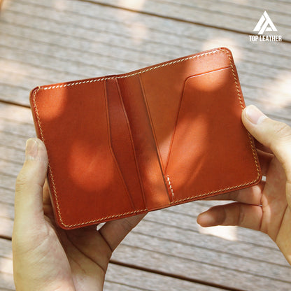 Tan Cowhide Leather Mini Card Wallet - Red Brown