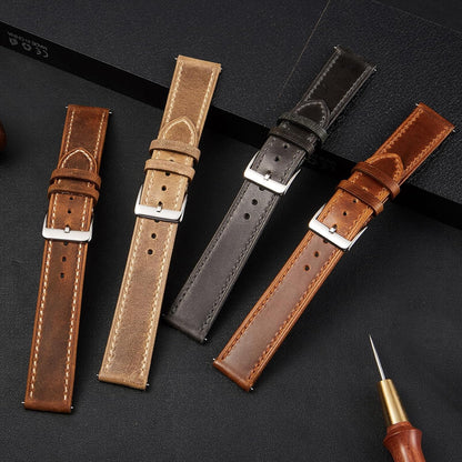 Leather Watch Band, Italian Crazy Horse/Oil-Waxed/Vegetable-Tanned Leather, Quick Release Watch Strap for Men and Women, Band Width 18mm20mm22mm