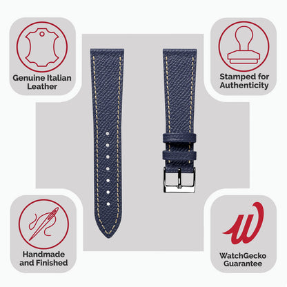 Hand-Stitched Textured Italian Leather Watch Strap  - Alpine Blue