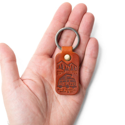 Leather Camper Van Keyfob - English Tan