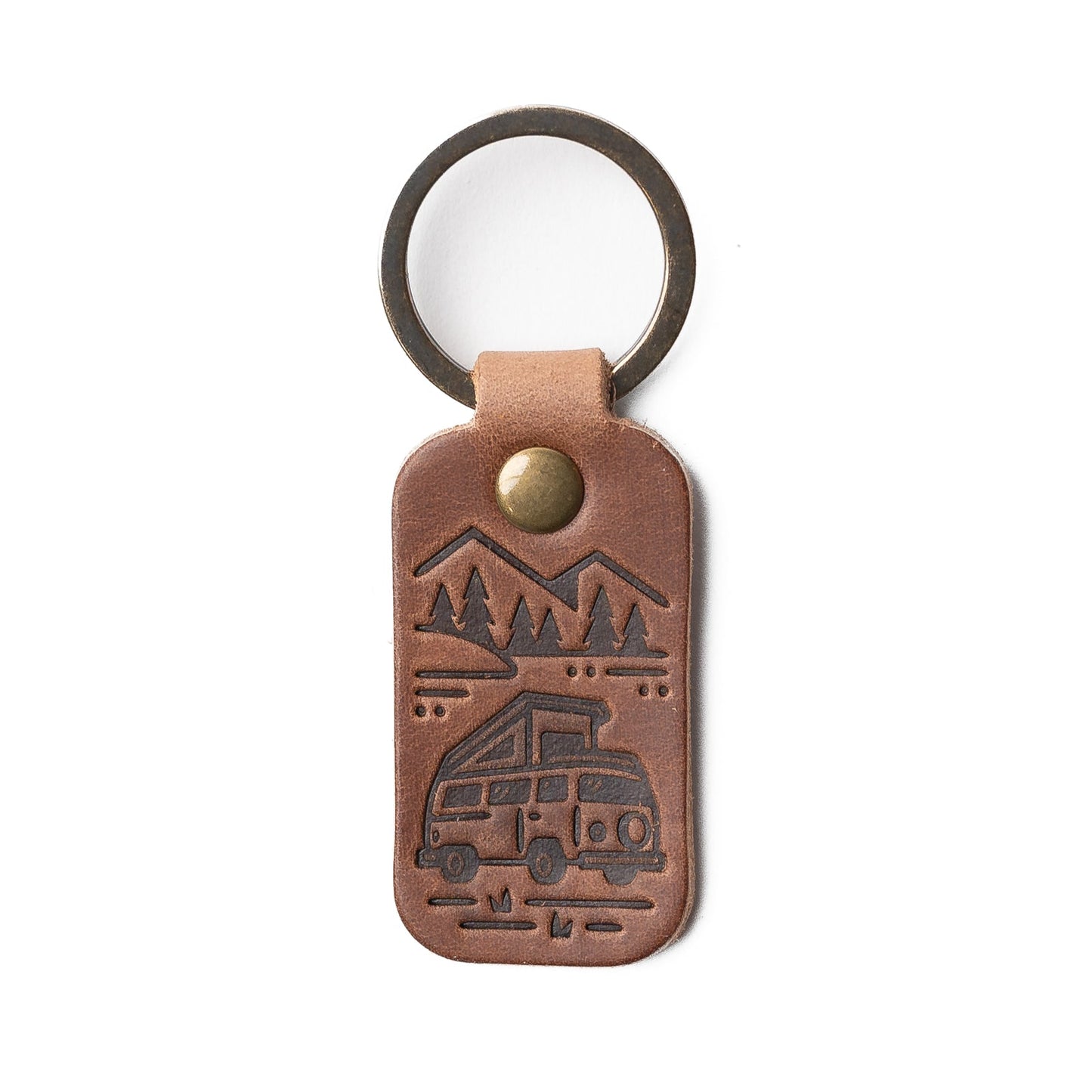 Leather Camper Van Keyfob - Natural