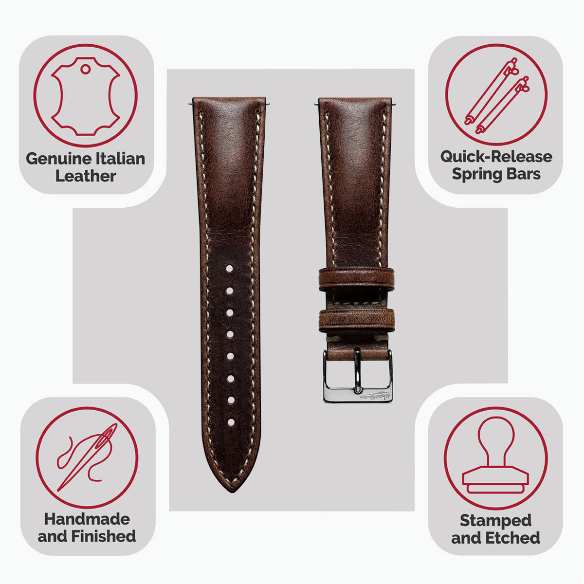 Classic Highley Genuine Leather Watch Strap - Chocolate Brown