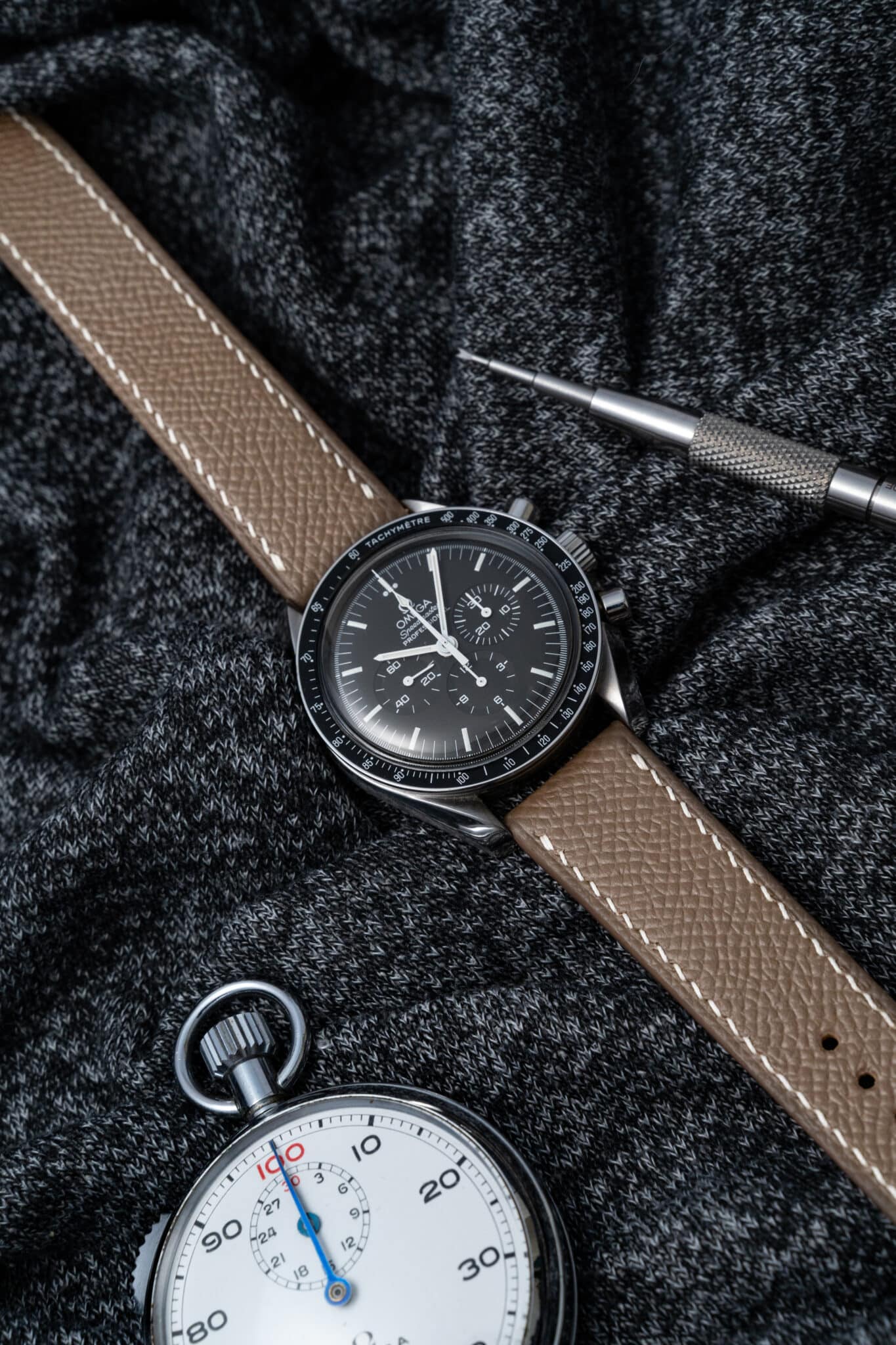 Omega-Style Deployant Strap - Taupe Epsom