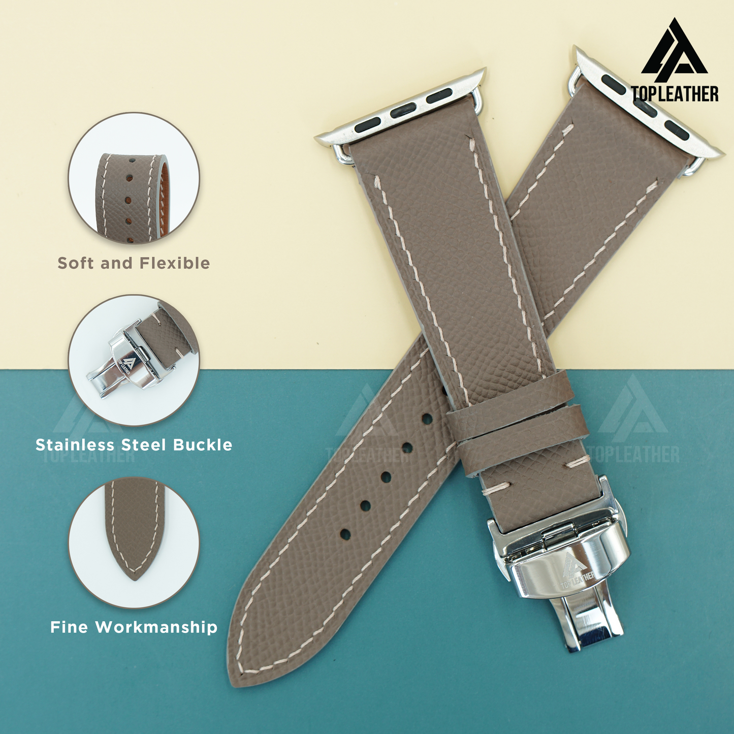 Watch Strap Epsom Leather for Apple Watch, Samsung Watch, Mechanical Watch - Grey EP2208